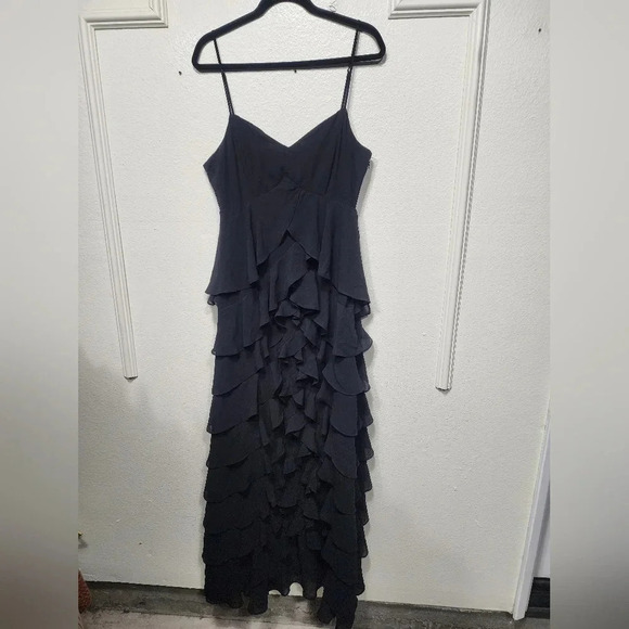 Lulu's Regal Moment Black Sleeveless Ruffled Tiered Maxi Dress Wedding Party - Picture 6 of 10